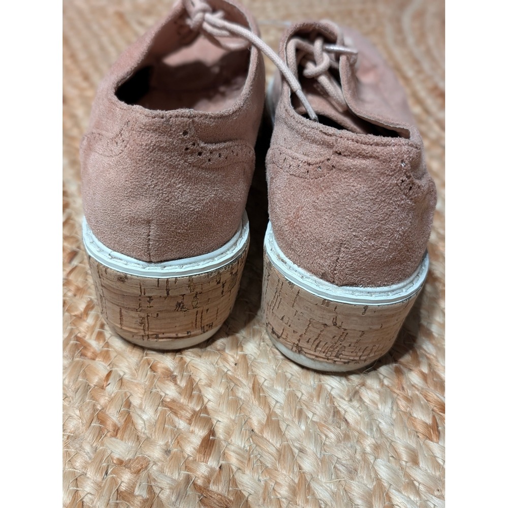 Marypaz Trendy Blush Pink Suede Wingtip Brogue Cork Platform Oxford Shoes Size 9 - Picture 3 of 5